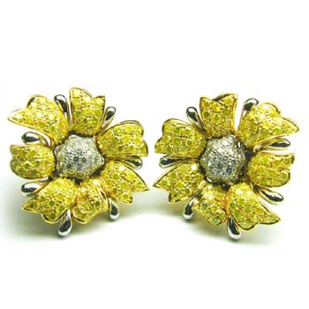 View Flower Earrings with Yellow and White Diamonds