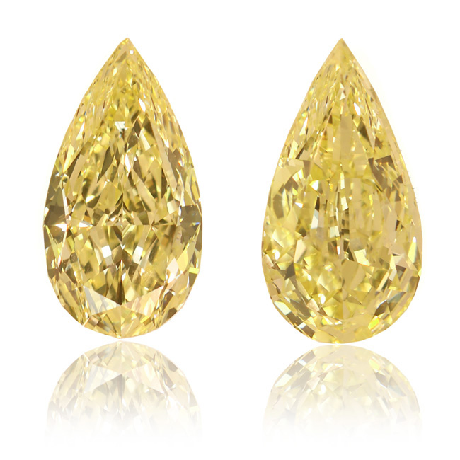 View 13.64 ct. Pear Shape Fancy Yellow - Pair (Flawless/VS2)