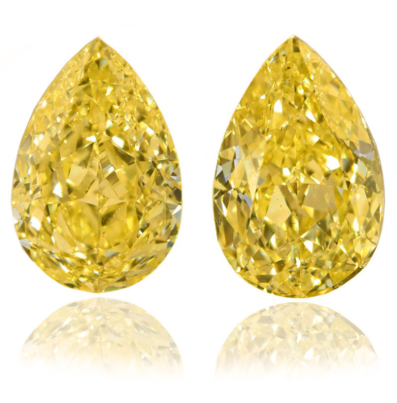 View 4.04 ct. Pear Shape Fancy Intense Yellow (Pair)