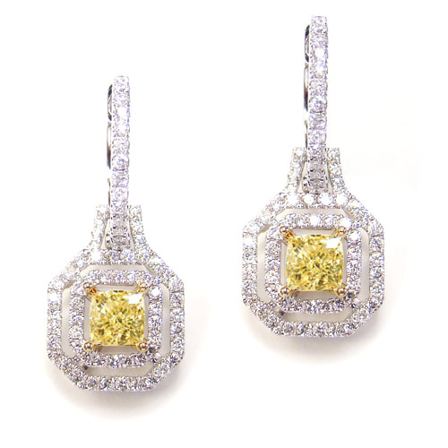 View 1.00tcw pair Fancy Yellow Diamond Earrings